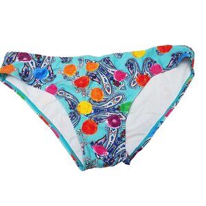 Floraday M Blue Multicolor Bikini Swim Suit Bottoms Printed Paisley Dots Medium